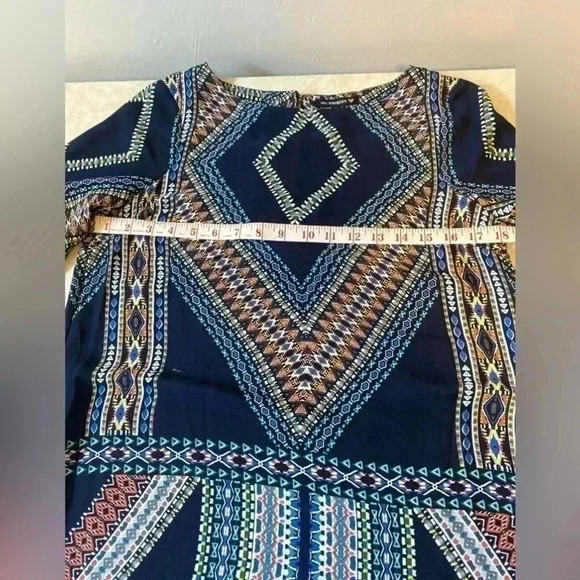CITY Triangles Tribal Mini Shift Dress 3/4 Sleeve with Keyhole Button Size Small - Picture 8 of 10